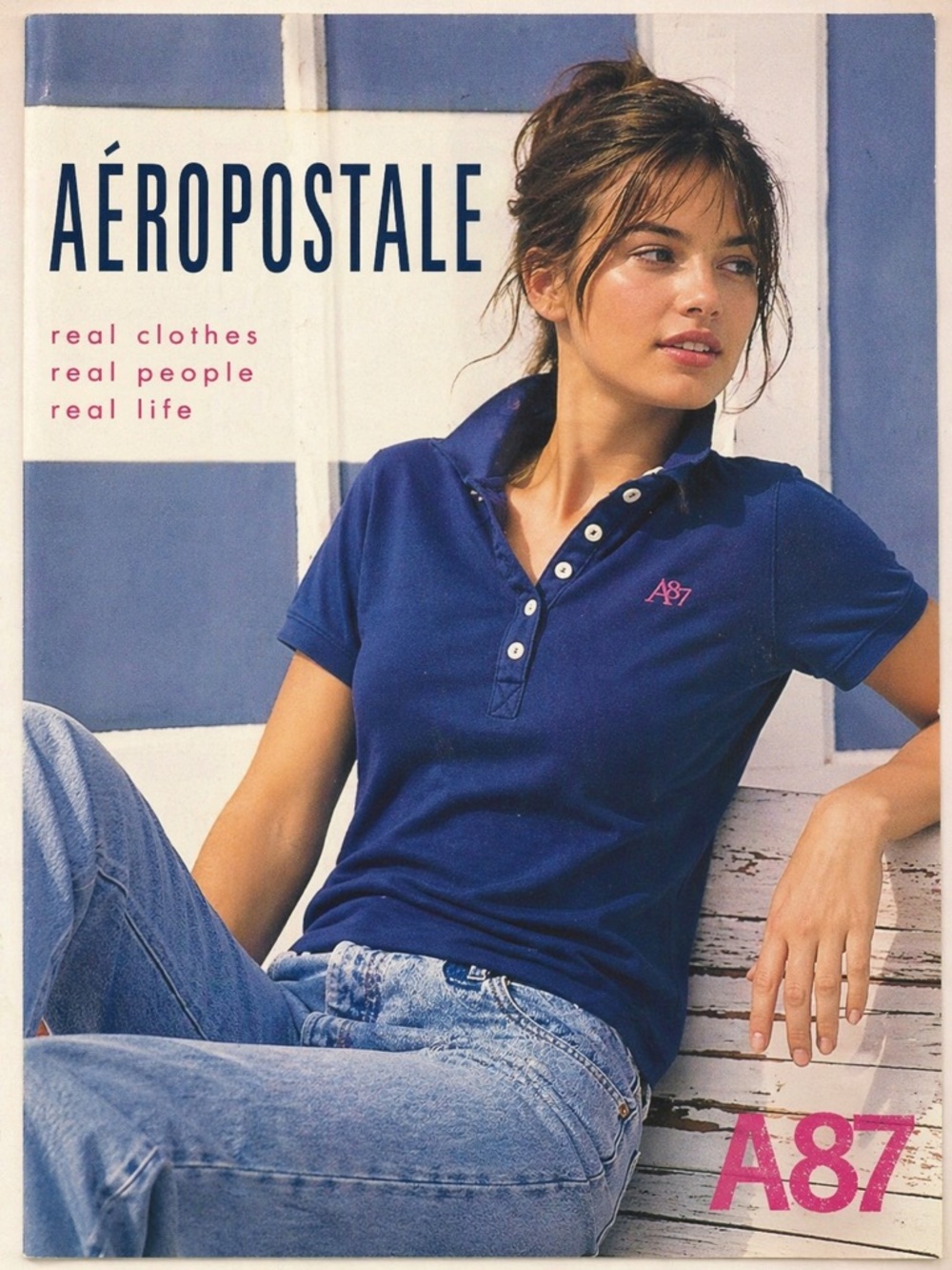 Aeropostale Dark Blue Button Down Polo‎ Shirt med Y2K